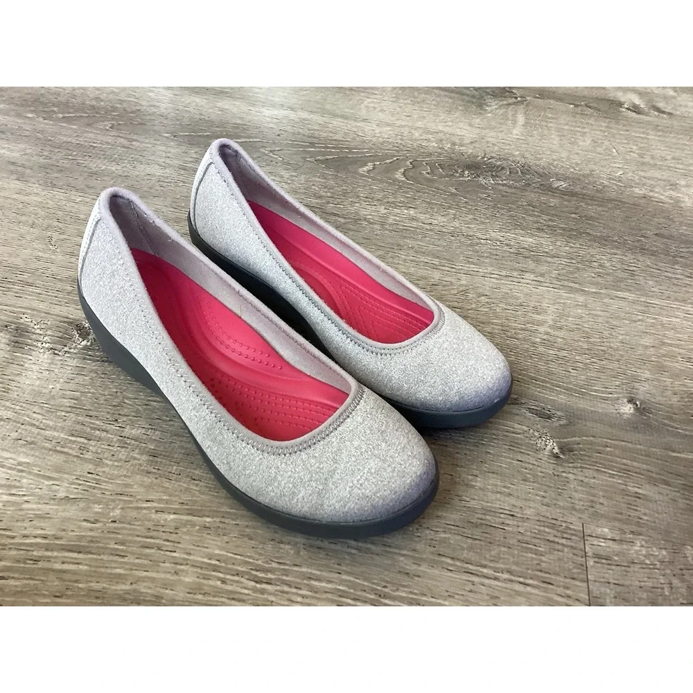 Crocs Shoes Women's Size 7 Heathered Gray Pull On Busy Day Ballet Wedge Casual